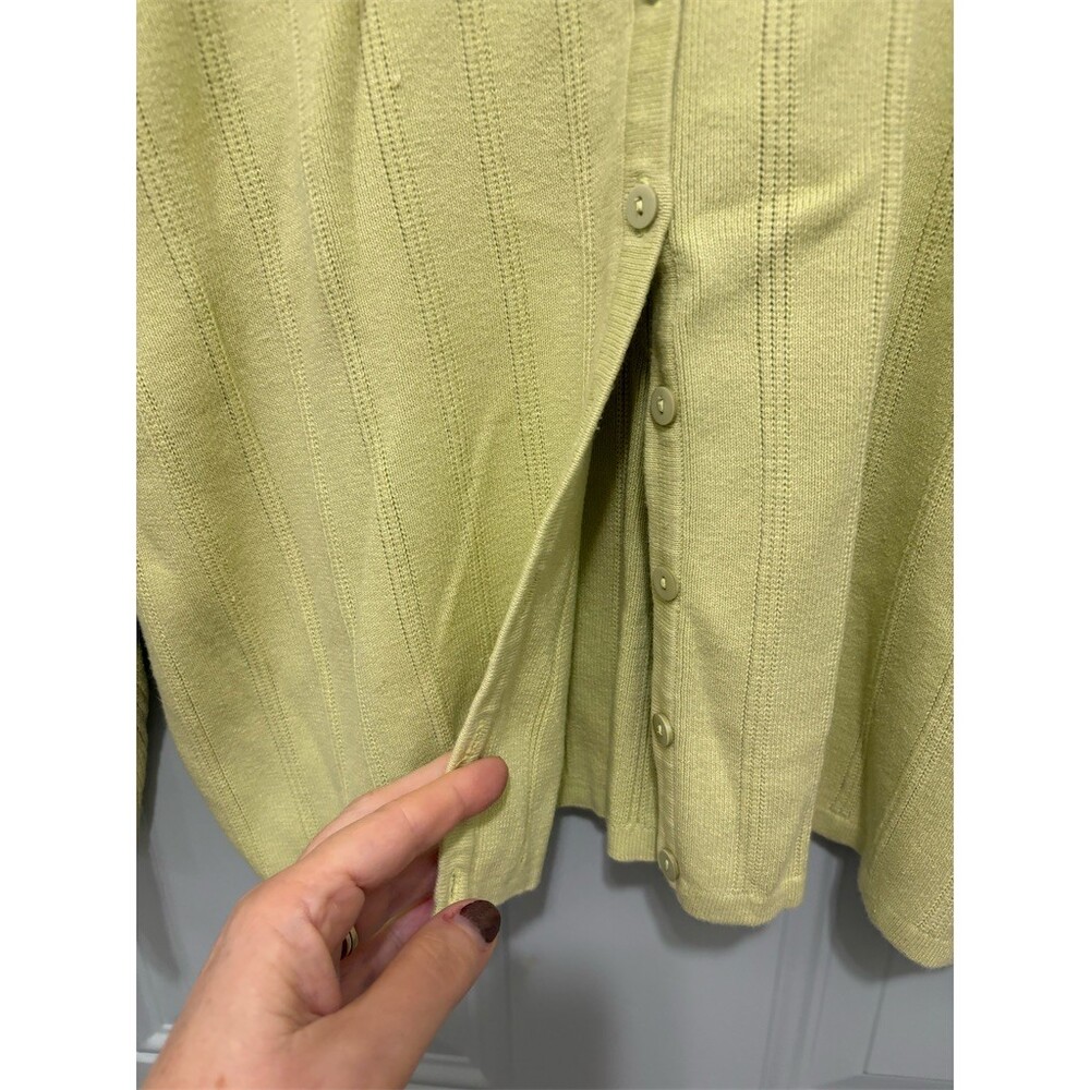 Talbots Cardigan Sweater Womens Size L Light Green Yellow Rib Knit - Picture 3 of 8